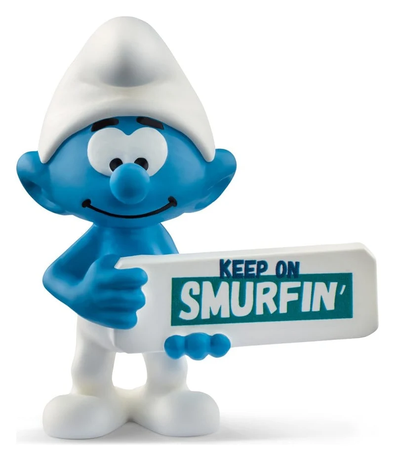 Smurfarna Minifigur Smurf med en Skylt (Keep on Smurfin') 5 cm