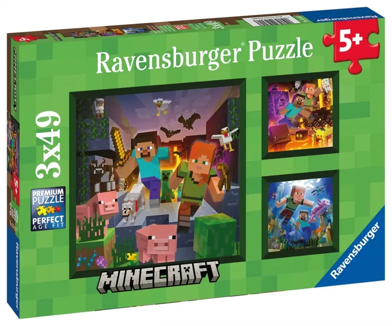 Ravensburger - Puzzle - 3x49 - Minecraft Biomes