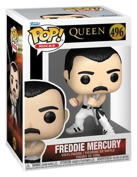 Queen POP! Rocks-figur Freddie Mercury (vit linne) 9 cm
