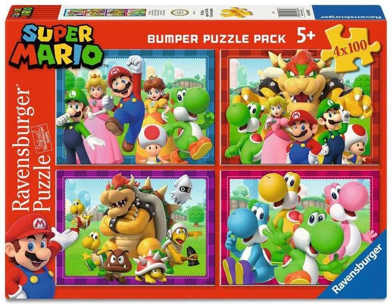 Super Mario Pussel 4-Pack Tid för Mario! (4x100 Bitar)