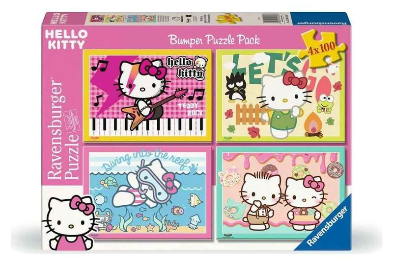 Hello Kitty Pussel 4-Pack Låt Oss Gå, Hello Kitty! (4x100 Bitar)