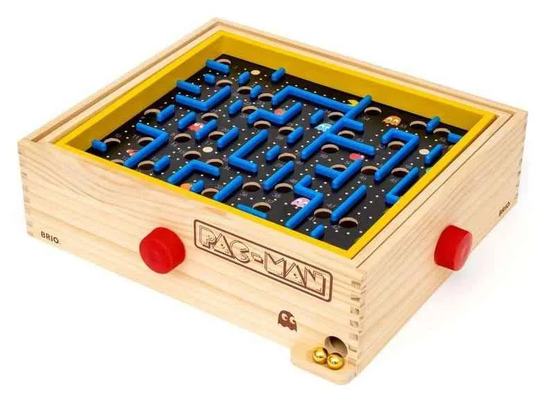 Pac-Man Labyrint – Klassiskt retro brädspel med trälabyrint och joystickstyrning