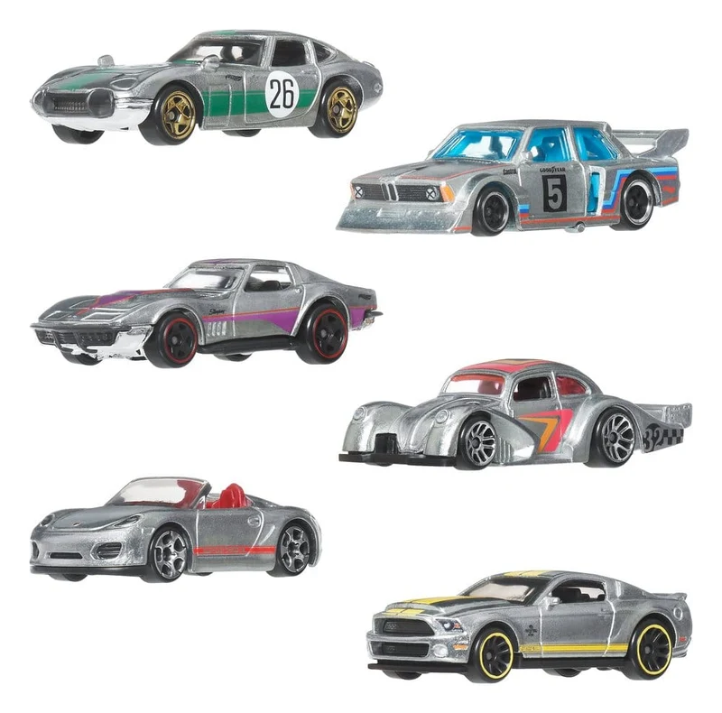 Hot Wheels Silver Series Die-Cast Fordon 6-Pack 1/64 ZAMAC