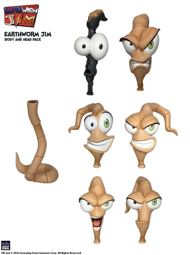 Earthworm Jim Tillbehörspaket Våg 1: Maskkropp & Jim Huvuden