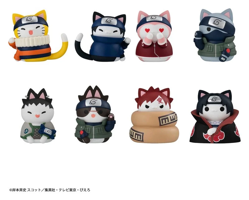 Naruto Mega Cat Projekt Minifigurer 3 cm Nyaruto! Katter från Konoha by Reboot Blind Box Display (8) (Upprepad)