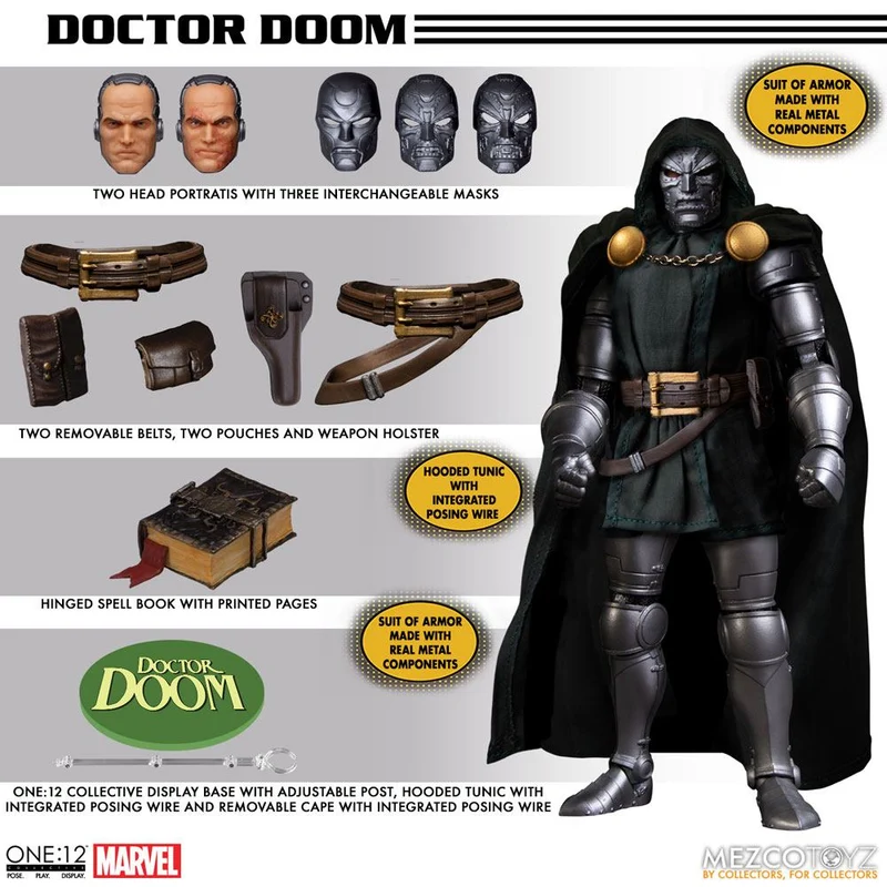 Marvel Actionfigur 1/12 Doctor Doom 17 cm – Detaljerad samlarfigur med metallkomponenter och interaktiva funktioner