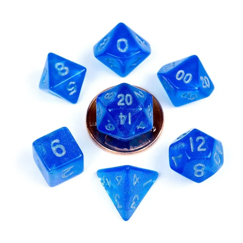 FanRoll Mini Dice Set Stardust Blue med Silver Numbers (7)