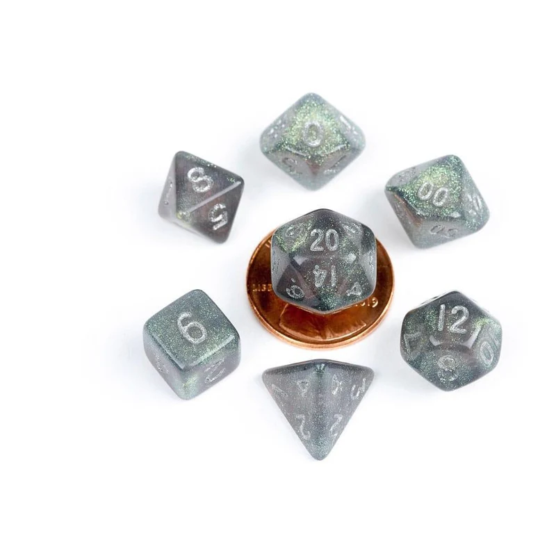 FanRoll Mini Dice Set Stardust Gray med Silver Numbers (7)