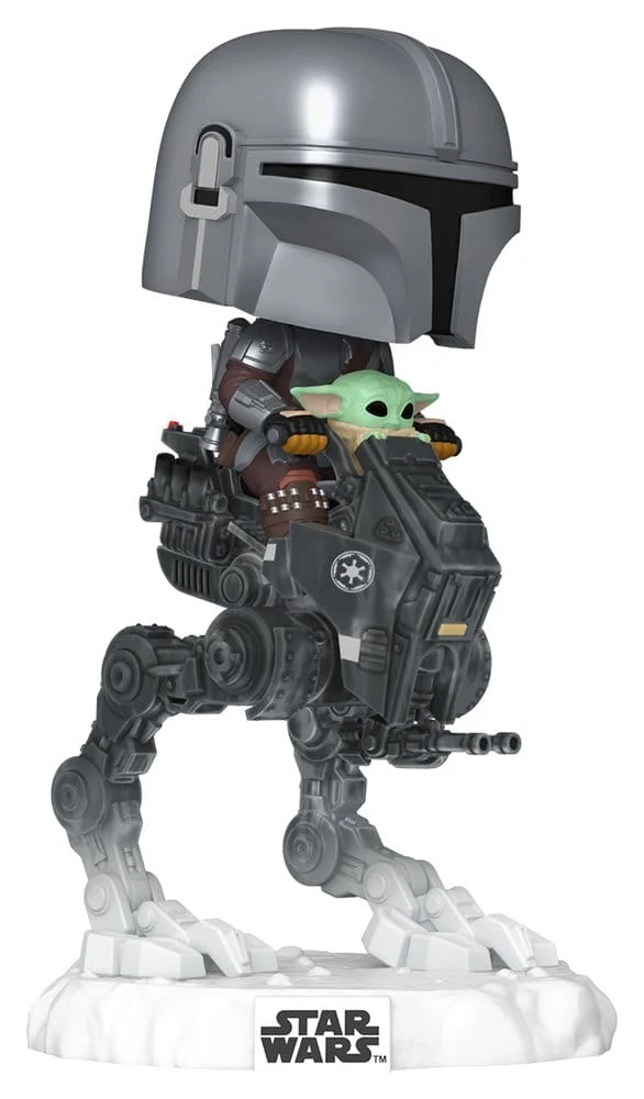 Star Wars: The Mandalorian och Grogu POP! Rides Deluxe vinyl-bobbleheadfigur The Mandalorian med Grogu i Imperial Remnant AT-RT 9 cm