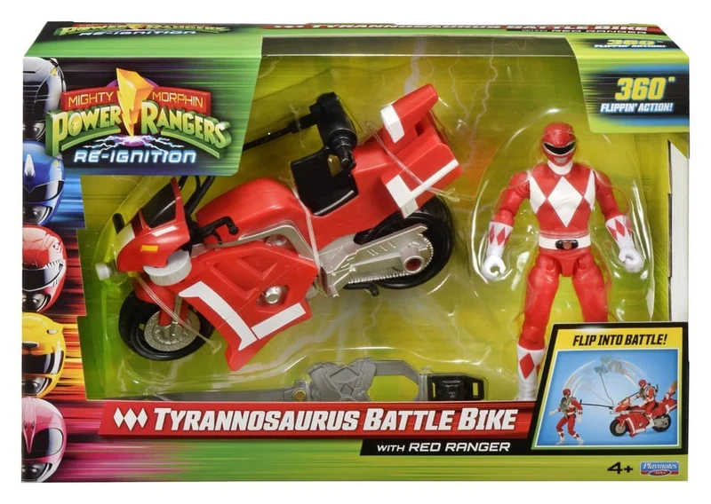 Mighty Morphin Power Rangers Stridsfordon Tyrannosaurus Rex med Röd Ranger Figur 18 cm