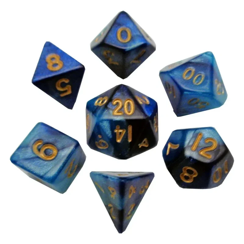 FanRoll Mini Dice Set Blå/Ljusblå med Guldnummer (7)