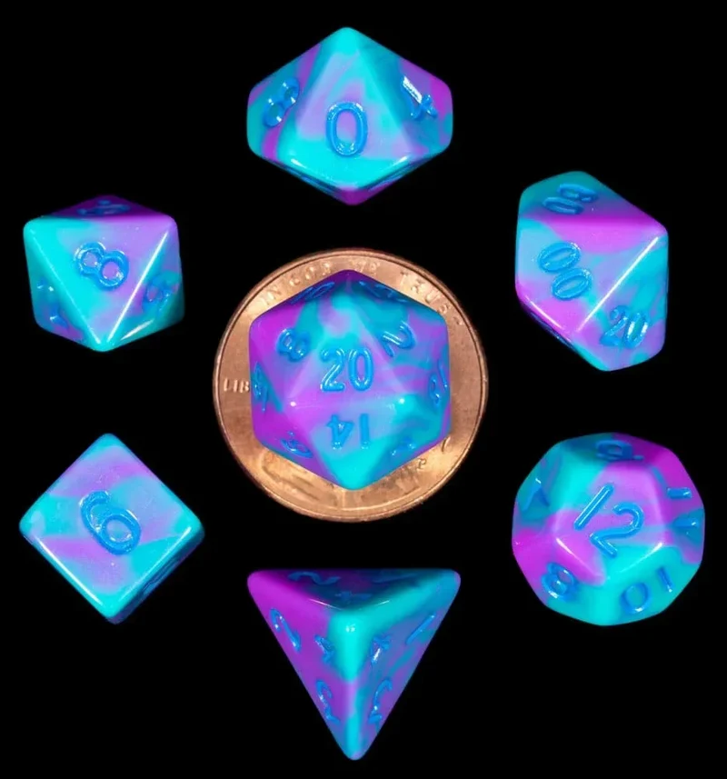 FanRoll Mini Dice Set Turquoise och Lila Marmor (7)
