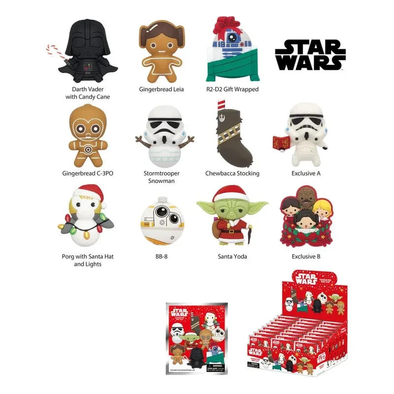Star Wars 3D PVC Bag Clips - Star Wars Christmas Series 1 Display (24)
