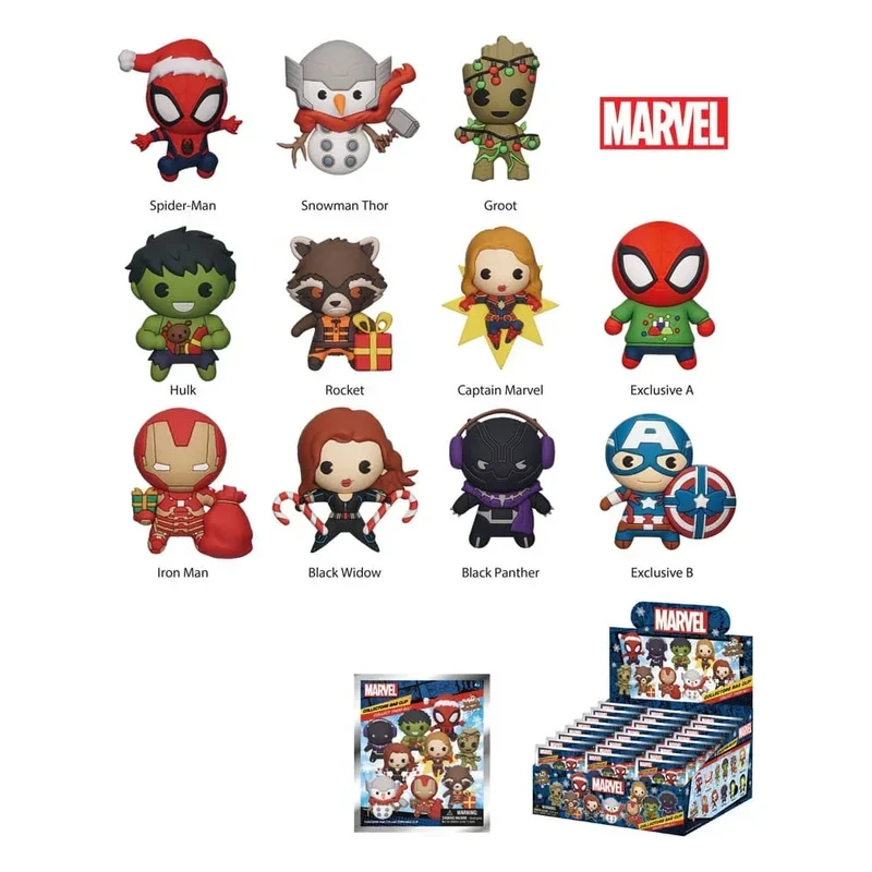 Marvel 3D PVC Bag Clips - Marvel Christmas Series 1 Display (24)