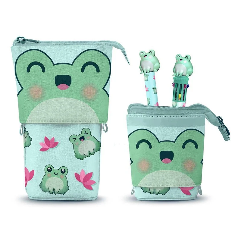 Oh My Pop! Pop Up Pennfodral med Multicolour Ballpoint Pen och Raderbar Gel Pen Froggy